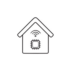 Smart house with chip hand drawn outline doodle icon.