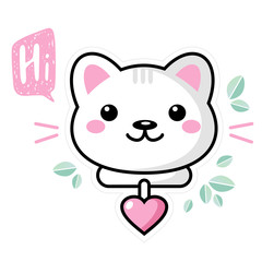 Cute kawaii Cat cartoon character. Beautiful Kawaii vector illustration for greeting card/poster/sticker.