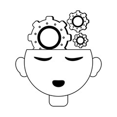 human head open with gears in mind black and white