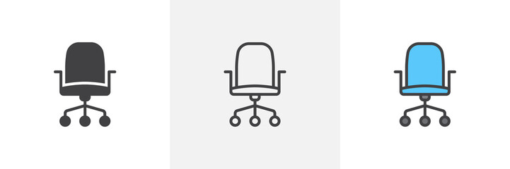 Office chair icon. Line, glyph and filled outline colorful version, desk chair outline and filled vector sign. Symbol, logo illustration. Different style icons set. Pixel perfect vector graphics