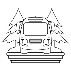 School bus in rural highway black and white