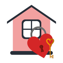 house with heart shaped padlock and key