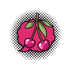 cherry fruit with speech bubble isolated icon