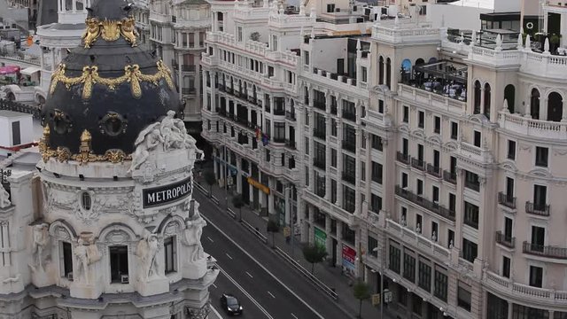 MS HA Metropolis Building and traffic on Gran Via / Madrid, Spain