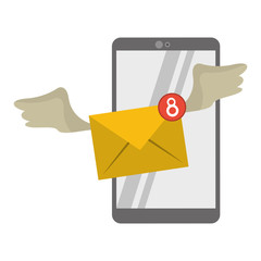 smartphone and email with wings symbol