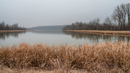 Winter lake with reflections