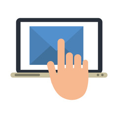 laptop email and hand toucing screen symbol