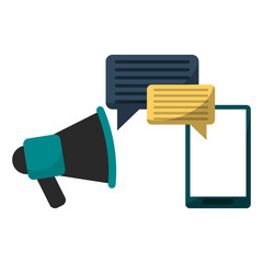 smartphone and bullhorn with chat bubbles symbol