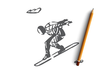 Parachute, extreme, jump, board, activity concept. Hand drawn isolated vector.