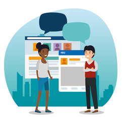 boy and girls friends with smartphone and chat bubble