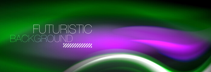 Fluid color neon wave lines background, neon liquid color futuristic paint template