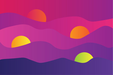 Waves and circle abstract background with blue, purple, pink and orange gradient color
