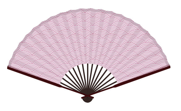 Ancient Traditional Japanese Fan With The Japanese Sea Wave Pattern 