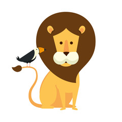 african lion with toucan bird