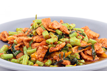 Stir fried chicken, sting bean with red curry paste,thai food