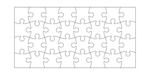 Set of black and white puzzle pieces isolated on white background. Vector illustration