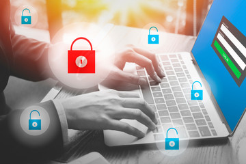 Login screen for internet security concept protecting your data.  PC and computer protection from spies and thieves.
