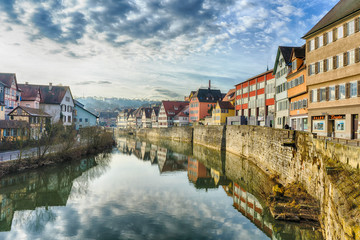 Fototapeta premium Schwaebisch Hall, Germany - 19 February 2019: The streets of Schwaebisch Hall