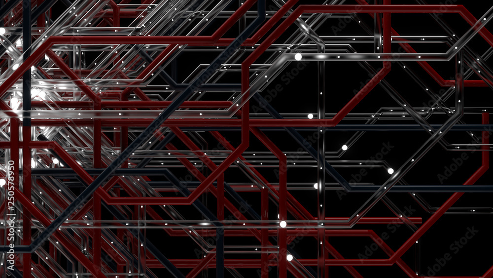 Poster 3d render digital background made of complex tube structure with reflective and refractive materials