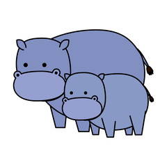 african hippos family wild characters