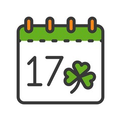 Calendar vector, Feast of Saint Patrick filled icon editable outline