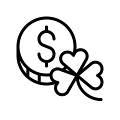 Coin with clover vector, Feast of Saint Patrick line icon
