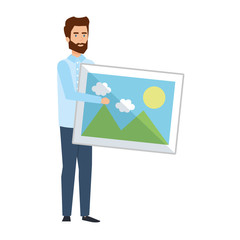 elegant businessman lifting picture file