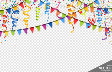 confetti, garlands and streamers party background