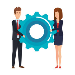 business couple lifting gear