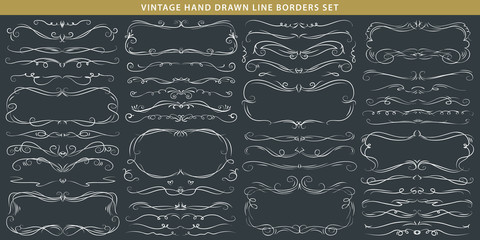 Hand drawn vector ornate swirl borders, frames set