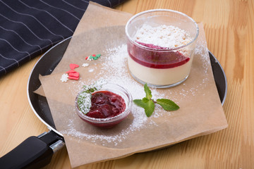 Cheese cake decorated with mint leaf