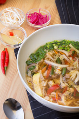Asian soup of mixed vegetables served with ingredients