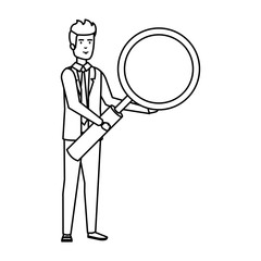 elegant businessman lifting magnifying glass