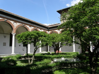 Inner yard of Santa Maria delle Grazie Church in Milan, Italy