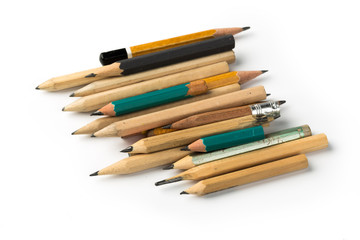 Short Pencils on Isolated White Background