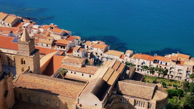 aerial view of Cefalu cathedral in Sicily, Italy