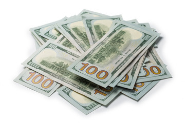 Many bundle of US 100 dollars bank notes isolated