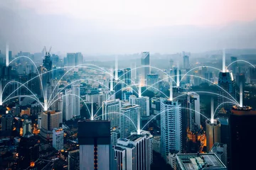 Papier Peint photo Kuala Lumpur cityscape network connection with tones