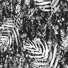 Vintage seamless watercolor pattern of plants, Herbs, flowers, poppy, rose, peony,spike, cereal, wheat, dandelion,fern. black, white flowers watercolor. stylish pattern. Abstract paint splash