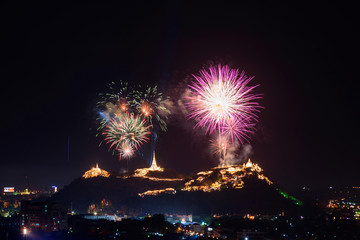 Fireworks at Wang mountain palace / Fireworks at Thai temple on the mountain