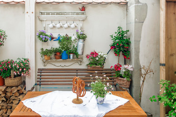 Table in the Prague street cafe