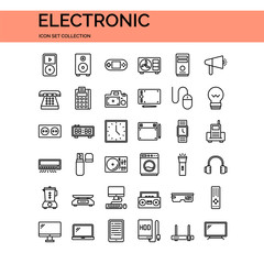 Electronic Icons Set. UI Pixel Perfect Well-crafted Vector Thin Line Icons. The illustrations are a vector.