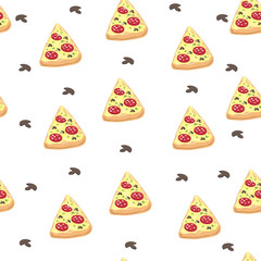 Seamless pattern with pizza on white background