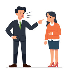 vector illustration angry boss standing in front of woman worker/ his secretary - Vector