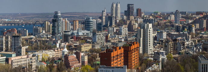 Fototapeta na wymiar Picture, panoramic photo wallpapers landscape top view spring city Dnieper, Ukraine