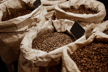 Coffee beans on bags