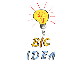Light bulb in doodle style. Big idea hand drawn concept with copy space. Vector illustration