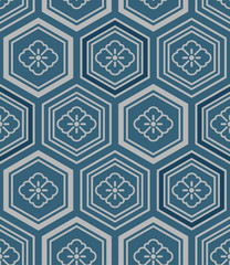 Japanese Blue Flower Hexagon Pattern