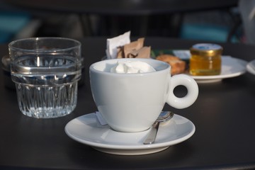 Closeup of coffee cup in the cafe