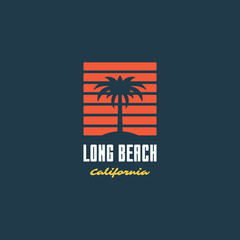 Summer typography slogan and palm on beach silhouette vector illustration.